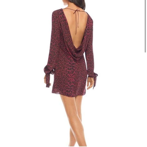 Dress the Population Dahlia Dress in Burgundy Leopard Long Sleeve Mini Draped